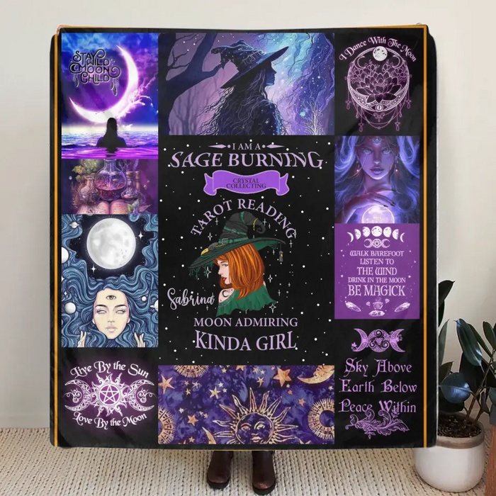 Custom Personalized Witch Quilt/ Single Layer Fleece Blanket - Halloween Gift Idea For Witch Lovers - I Am A Sage Burning