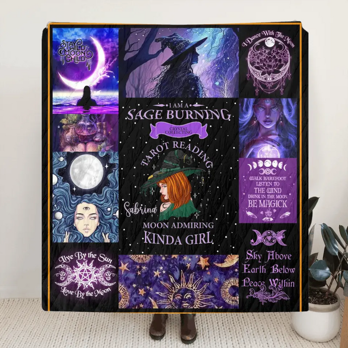 Custom Personalized Witch Quilt/ Single Layer Fleece Blanket - Halloween Gift Idea For Witch Lovers - I Am A Sage Burning