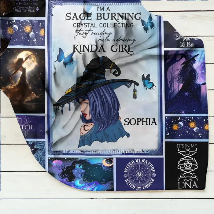 Custom Personalized Witch Quilt/ Single Layer Fleece Blanket - Halloween Gift Idea For Witch Lovers - I Am A Sage Burning  Crystal Collecting