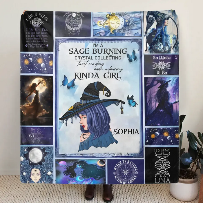 Custom Personalized Witch Quilt/ Single Layer Fleece Blanket - Halloween Gift Idea For Witch Lovers - I Am A Sage Burning  Crystal Collecting