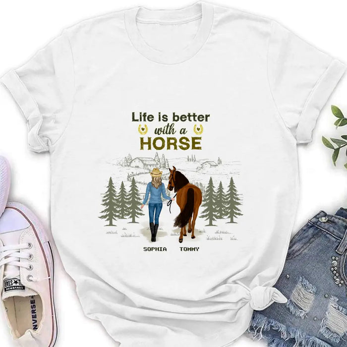 Custom Personalized Horse Girl Shirt/ Hoodie - Upto 6 Horses - Gift Idea For Horse Lover - Life Is Better With Horses