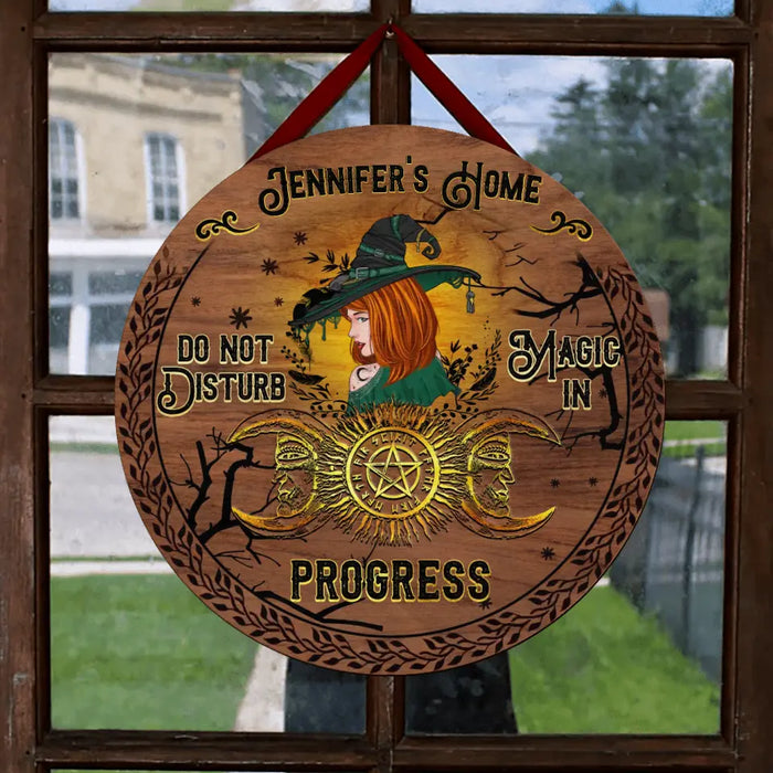 Custom Personalized Witch Circle Wooden Sign - Halloween Gift Idea For Witch Lovers - Do Not Disturb Magic In Progress