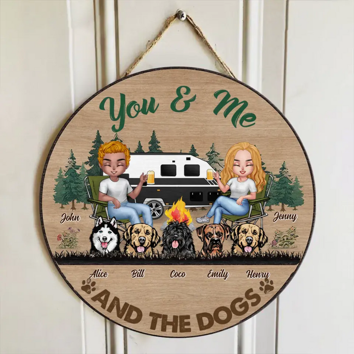 Custom Personalized Camping Wooden Sign - Upto 5 Dogs - Gift Idea For Couple/ Camping Lover/ Dog Lover - You & Me And The Dogs