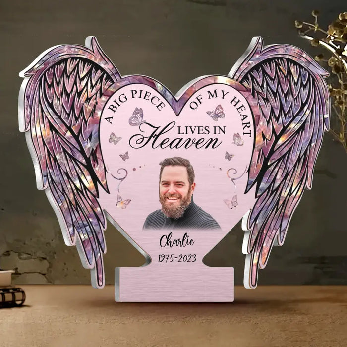 Custom Personalized Memorial Acrylic Plaque - Memorial Gift Idea For Family Member - A Big Piece Of My Heart Lives In Heaven