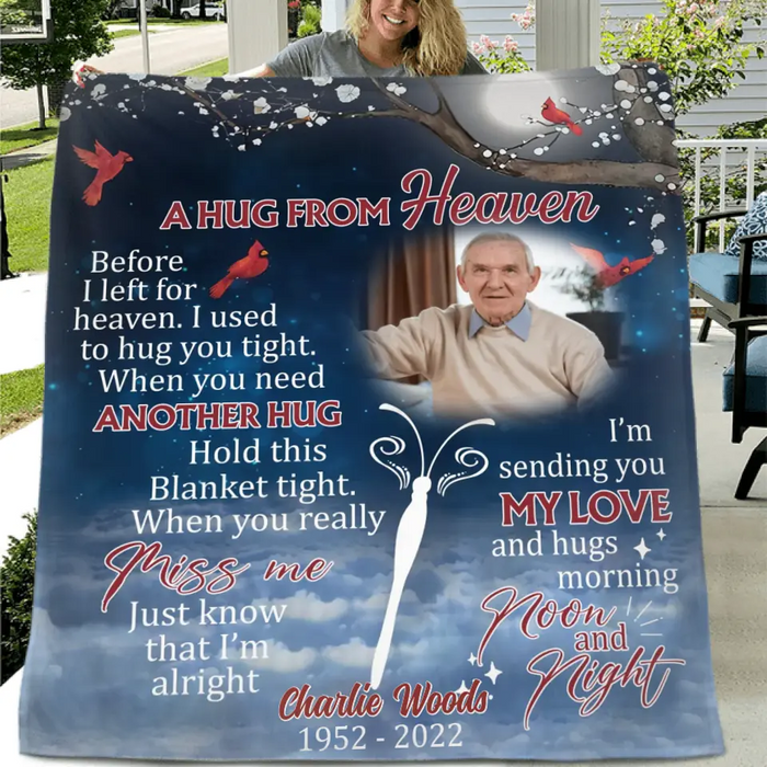 Custom Personalized Memorial Quilt/Single Layer Fleece Blanket - Upload Photo - Memorial Gift Idea For Family Member - I'm Sending You My Love & Hugs