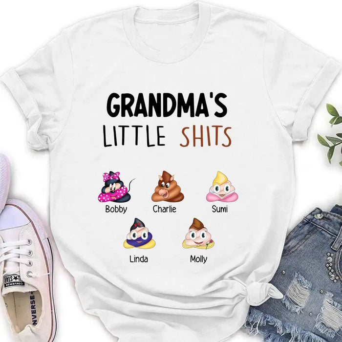 Custom Personalized Funny Shirt/ Hoodie - Gift Idea For Mom/Dad/Grandpa/Grandma - Upto 5 Kids - Grandma's Little Shits