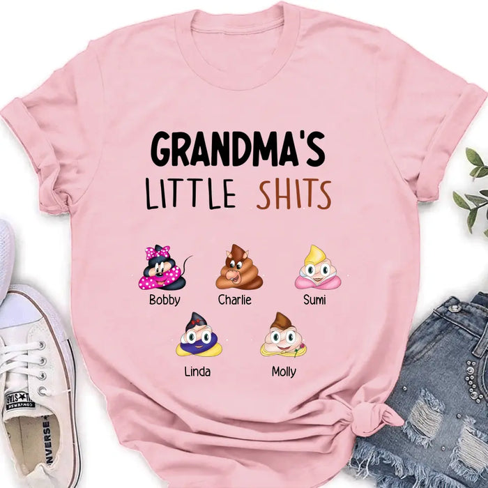 Custom Personalized Funny Shirt/ Hoodie - Gift Idea For Mom/Dad/Grandpa/Grandma - Upto 5 Kids - Grandma's Little Shits