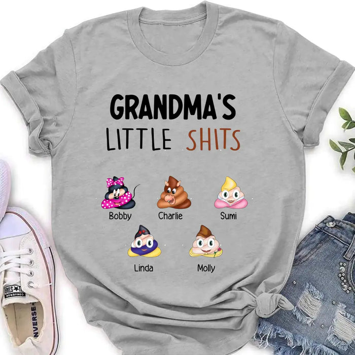 Custom Personalized Funny Shirt/ Hoodie - Gift Idea For Mom/Dad/Grandpa/Grandma - Upto 5 Kids - Grandma's Little Shits