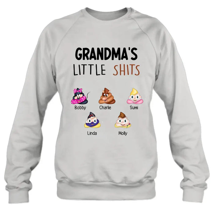 Custom Personalized Funny Shirt/ Hoodie - Gift Idea For Mom/Dad/Grandpa/Grandma - Upto 5 Kids - Grandma's Little Shits