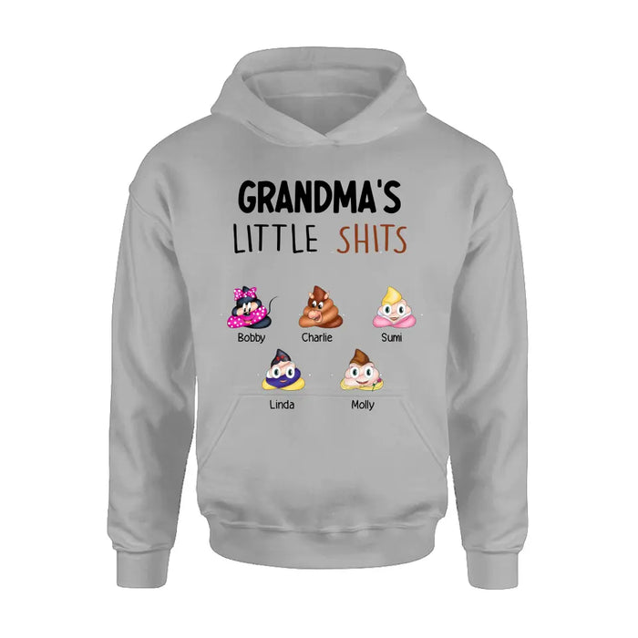 Custom Personalized Funny Shirt/ Hoodie - Gift Idea For Mom/Dad/Grandpa/Grandma - Upto 5 Kids - Grandma's Little Shits