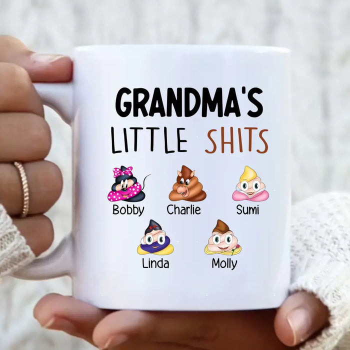 Custom Personalized Funny Coffee Mug - Gift Idea For Mom/Dad/Grandpa/Grandma - Upto 5 Kids - Grandma's Little Shits