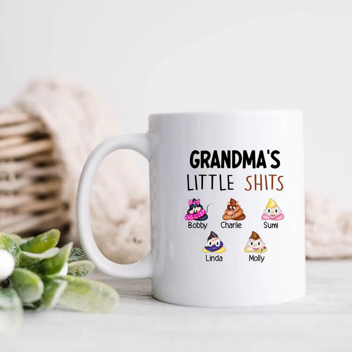 Custom Personalized Funny Coffee Mug - Gift Idea For Mom/Dad/Grandpa/Grandma - Upto 5 Kids - Grandma's Little Shits