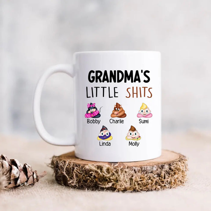 Custom Personalized Funny Coffee Mug - Gift Idea For Mom/Dad/Grandpa/Grandma - Upto 5 Kids - Grandma's Little Shits