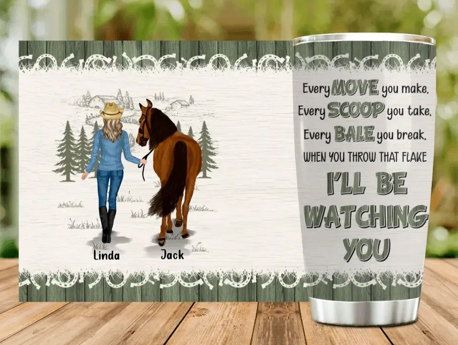 Custom Personalized Horse Girl Tumbler - Gift Idea For Horse Lovers - Upto 6 Horses - I'll Be Watching You