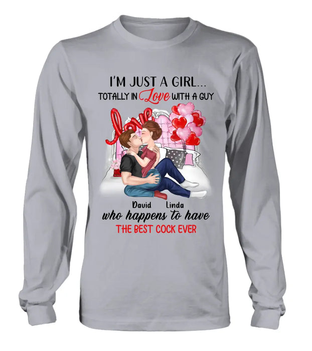 Custom Personalized Couple Shirt/Hoodie - Gift Idea For Husband From Wife/ Couple Gift/Valentine's Day - I'm Just A Girl...Totally In Love With A Guy