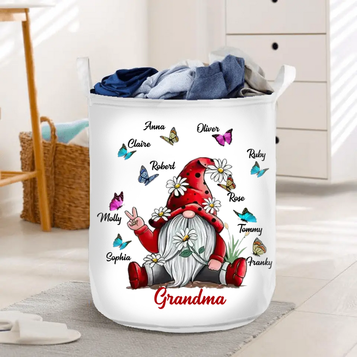 Custom Personalized Grandma Mom Gnome Foldable Laundry Basket - Gift Idea For Grandma/Mother's Day - Upto 10 Kids