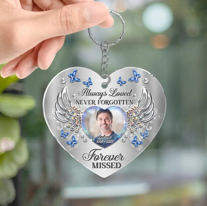 Custom Personalized Memorial Photo Heart Acrylic Keychain - Memorial Gift Idea For Family Member - Always Loved Never Forgotten Forever Missed