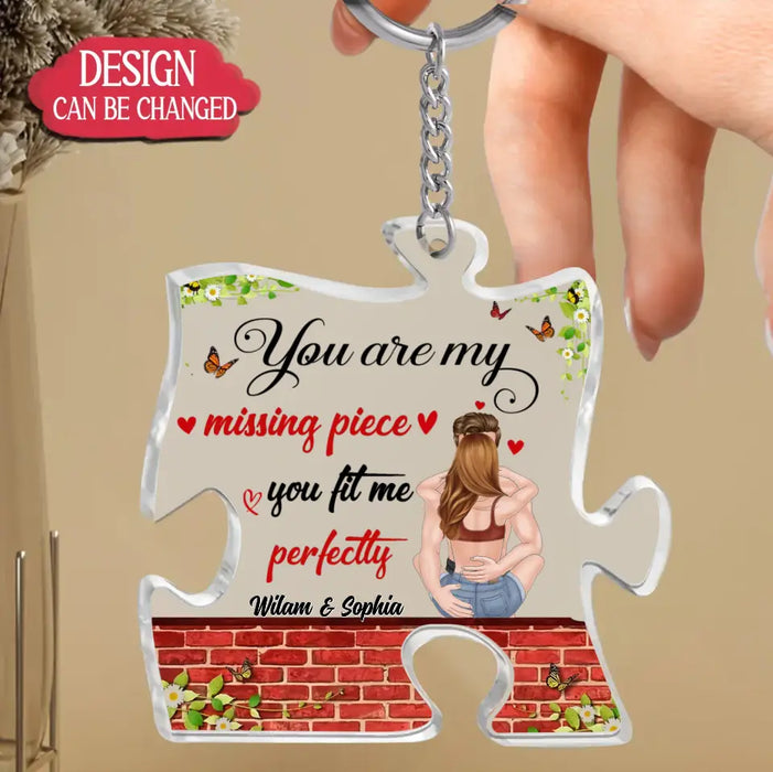 Custom Personalized Couple Acrylic Keychain - Valentine Gift Idea For Couple/ Him/ Her - You Are My Missing Piece you Fit Me Perfectly