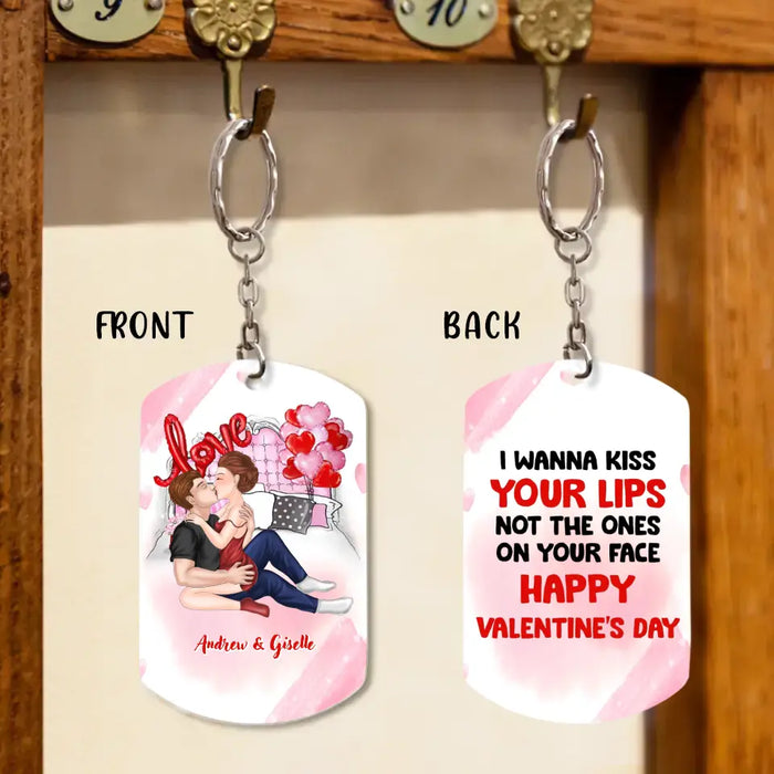 Custom Personalized Couple Aluminum Keychain - 
 Gift Idea For Couple/Valentine's Day - I Wanna Kiss Your Lips