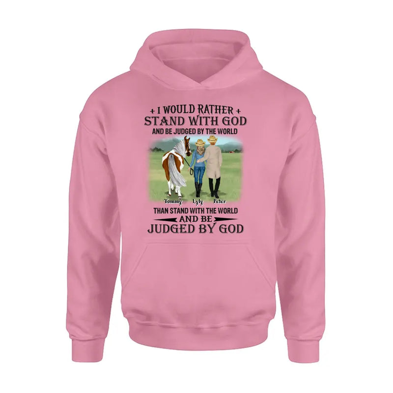 Personalized Horse Couple T-Shirt/Long Sleeve/Sweatshirt/Hoodie - Gift Idea For Couple/Her/Horse Lover - I Would Rather Stand With God