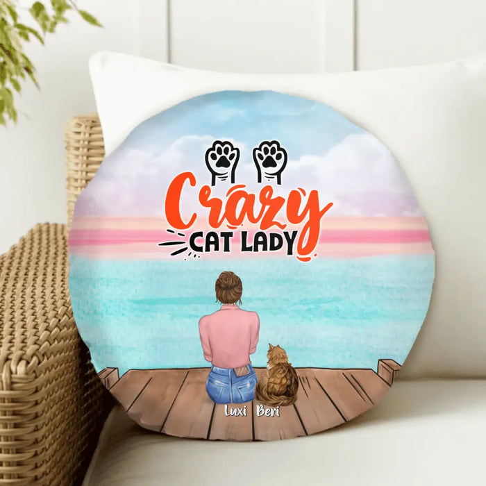 Custom Personalized Cat Mom Round Pillow - Upto 5 Cats - Gift Idea For Cat Lover - Crazy Cat Lady