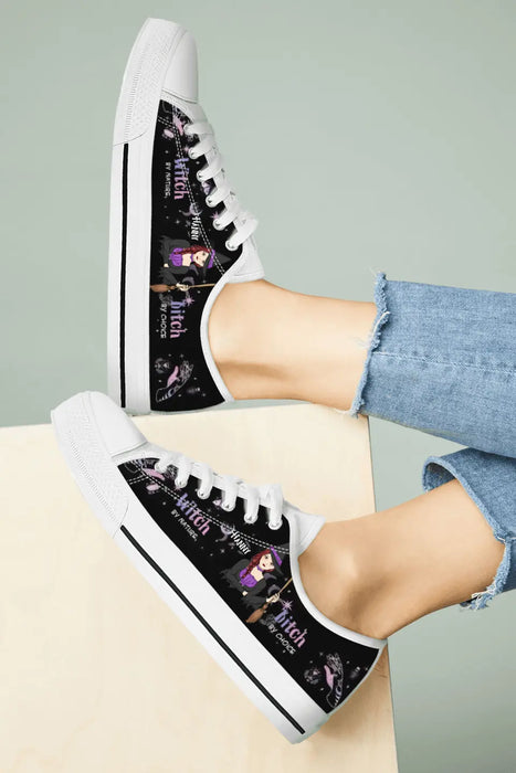 Custom Personalized Witch Canvas Low Top Sneakers - Gift for Halloween - Witch by nature Bitch by choice Sneaker