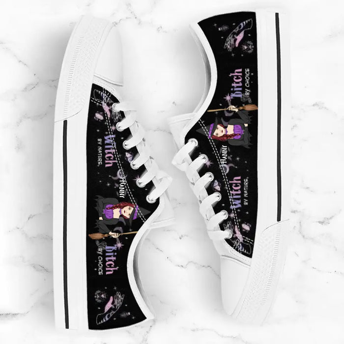 Custom Personalized Witch Canvas Low Top Sneakers - Gift for Halloween - Witch by nature Bitch by choice Sneaker