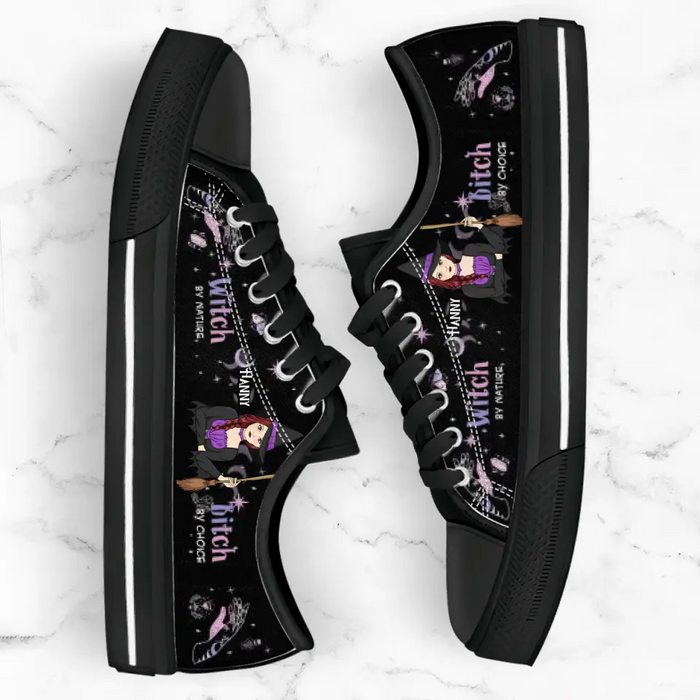 Custom Personalized Witch Canvas Low Top Sneakers - Gift for Halloween - Witch by nature Bitch by choice Sneaker