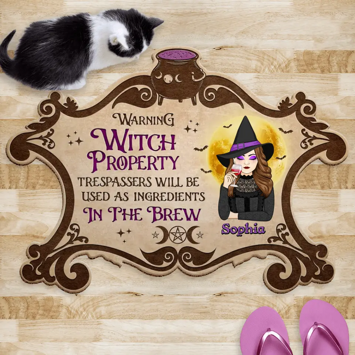 Personalized Witch Doormat - Gift Idea For Halloween/ Friend - Warning Witch Property Trespassers Will Be Used As Ingredients In The Brew