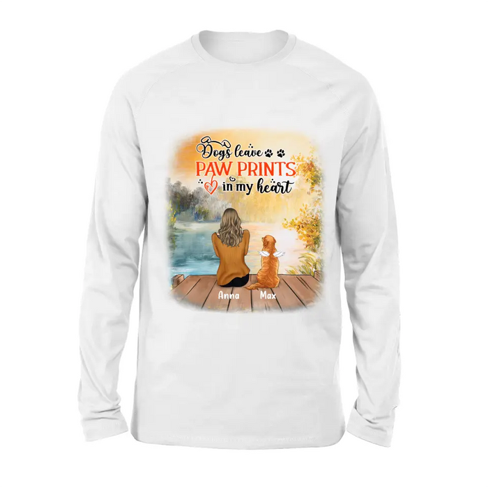 Personalized Dog Mom Shirt/Pullover Hoodie - Up to 5 Dogs - Gift Idea For Dog Lover - Dogs Leave Paw Prints In My Heart