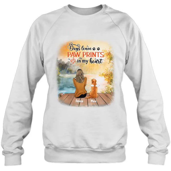 Personalized Dog Mom Shirt/Pullover Hoodie - Up to 5 Dogs - Gift Idea For Dog Lover - Dogs Leave Paw Prints In My Heart
