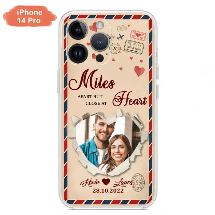 Custom Personalized Couple Phone Case - Gift Idea For Couple/ Valentines Day - Upload Photo - Miles Apart But Close At Heart - Case For iPhone/ Samsung