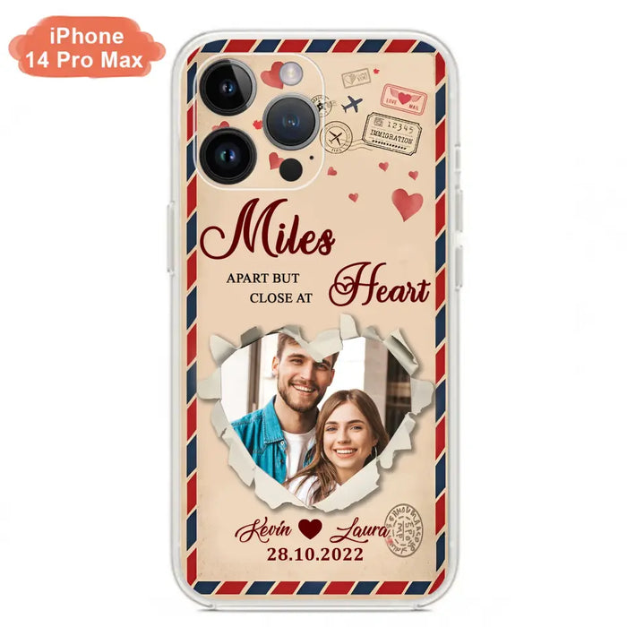 Custom Personalized Couple Phone Case - Gift Idea For Couple/ Valentines Day - Upload Photo - Miles Apart But Close At Heart - Case For iPhone/ Samsung