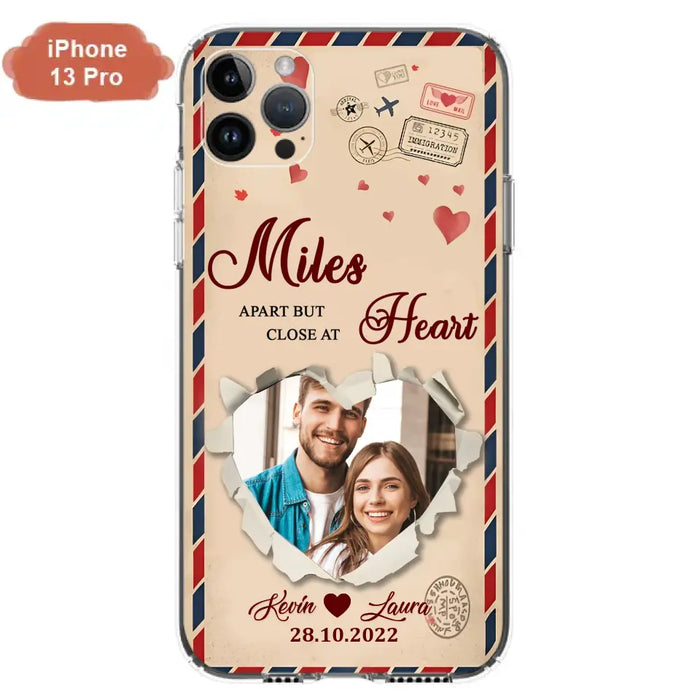 Custom Personalized Couple Phone Case - Gift Idea For Couple/ Valentines Day - Upload Photo - Miles Apart But Close At Heart - Case For iPhone/ Samsung