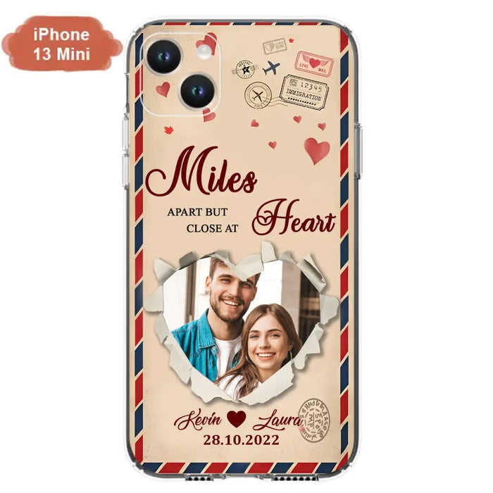 Custom Personalized Couple Phone Case - Gift Idea For Couple/ Valentines Day - Upload Photo - Miles Apart But Close At Heart - Case For iPhone/ Samsung