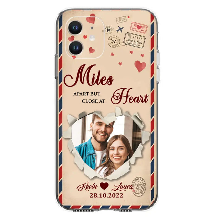 Custom Personalized Couple Phone Case - Gift Idea For Couple/ Valentines Day - Upload Photo - Miles Apart But Close At Heart - Case For iPhone/ Samsung