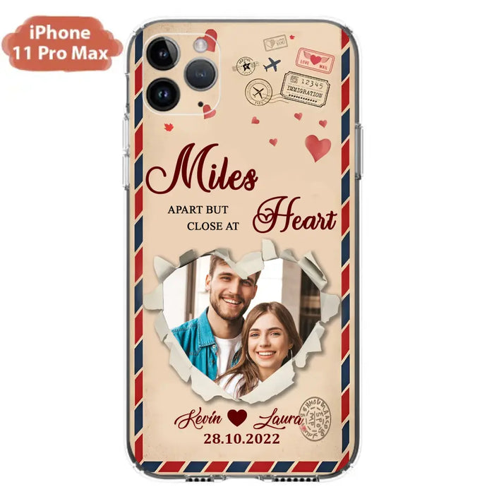 Custom Personalized Couple Phone Case - Gift Idea For Couple/ Valentines Day - Upload Photo - Miles Apart But Close At Heart - Case For iPhone/ Samsung