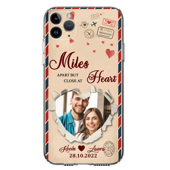 Custom Personalized Couple Phone Case - Gift Idea For Couple/ Valentines Day - Upload Photo - Miles Apart But Close At Heart - Case For iPhone/ Samsung