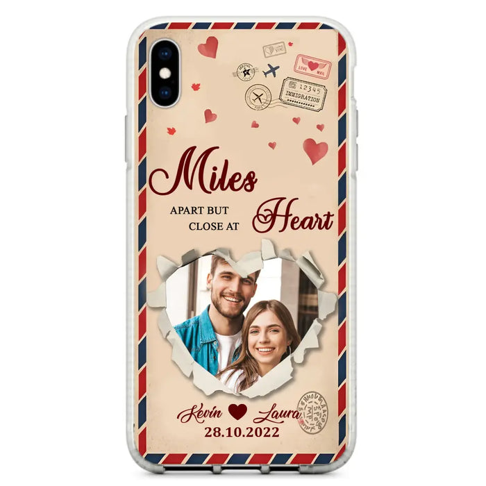 Custom Personalized Couple Phone Case - Gift Idea For Couple/ Valentines Day - Upload Photo - Miles Apart But Close At Heart - Case For iPhone/ Samsung