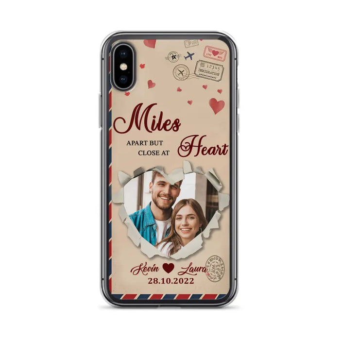 Custom Personalized Couple Phone Case - Gift Idea For Couple/ Valentines Day - Upload Photo - Miles Apart But Close At Heart - Case For iPhone/ Samsung