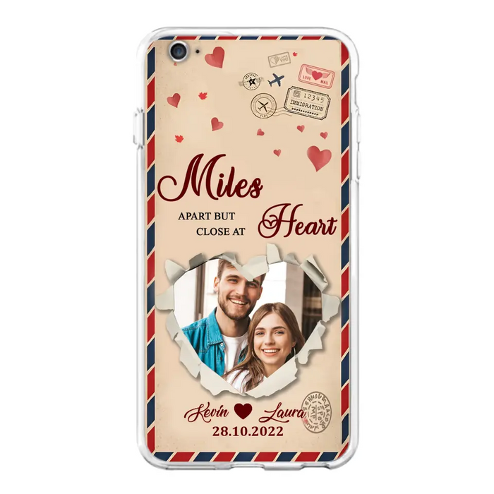 Custom Personalized Couple Phone Case - Gift Idea For Couple/ Valentines Day - Upload Photo - Miles Apart But Close At Heart - Case For iPhone/ Samsung