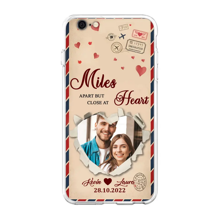 Custom Personalized Couple Phone Case - Gift Idea For Couple/ Valentines Day - Upload Photo - Miles Apart But Close At Heart - Case For iPhone/ Samsung