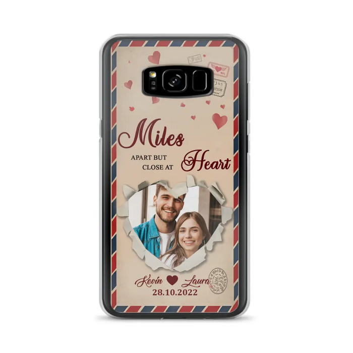 Custom Personalized Couple Phone Case - Gift Idea For Couple/ Valentines Day - Upload Photo - Miles Apart But Close At Heart - Case For iPhone/ Samsung