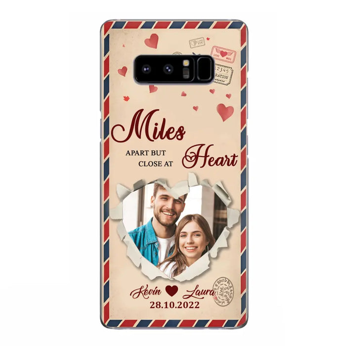 Custom Personalized Couple Phone Case - Gift Idea For Couple/ Valentines Day - Upload Photo - Miles Apart But Close At Heart - Case For iPhone/ Samsung