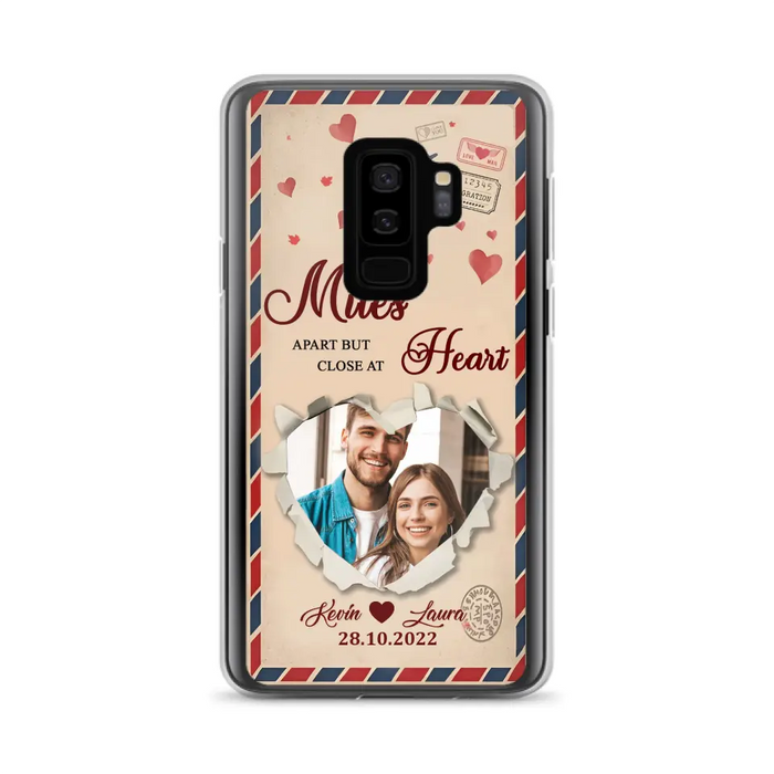 Custom Personalized Couple Phone Case - Gift Idea For Couple/ Valentines Day - Upload Photo - Miles Apart But Close At Heart - Case For iPhone/ Samsung