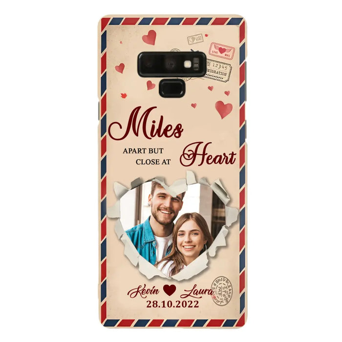 Custom Personalized Couple Phone Case - Gift Idea For Couple/ Valentines Day - Upload Photo - Miles Apart But Close At Heart - Case For iPhone/ Samsung