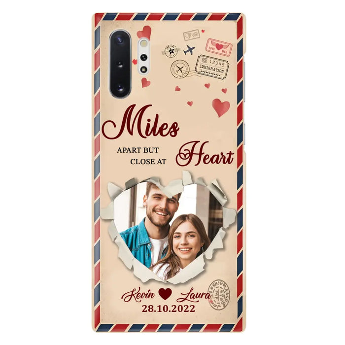 Custom Personalized Couple Phone Case - Gift Idea For Couple/ Valentines Day - Upload Photo - Miles Apart But Close At Heart - Case For iPhone/ Samsung