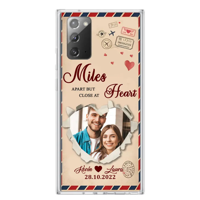 Custom Personalized Couple Phone Case - Gift Idea For Couple/ Valentines Day - Upload Photo - Miles Apart But Close At Heart - Case For iPhone/ Samsung