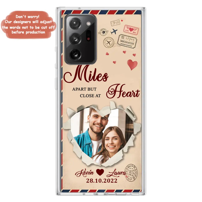 Custom Personalized Couple Phone Case - Gift Idea For Couple/ Valentines Day - Upload Photo - Miles Apart But Close At Heart - Case For iPhone/ Samsung