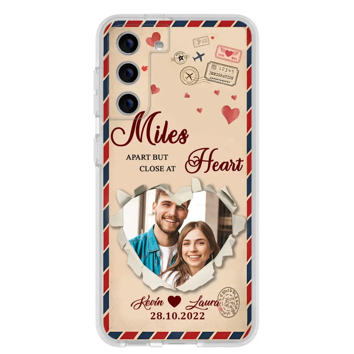 Custom Personalized Couple Phone Case - Gift Idea For Couple/ Valentines Day - Upload Photo - Miles Apart But Close At Heart - Case For iPhone/ Samsung